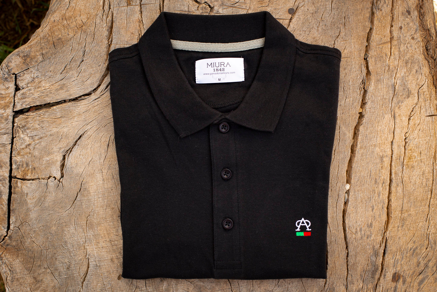 POLO NEGRO MODELO HIERRO Y DIVISA DE GANADERIA MIURA